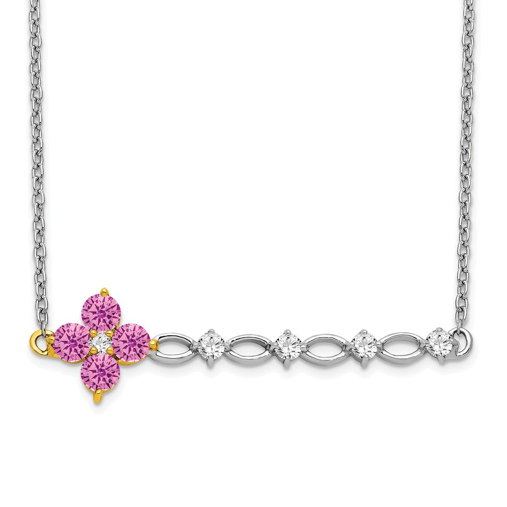 14k two tone gold creat pink sapphire real diamond 18in floral bar necklace pm7134 cps 016 wya