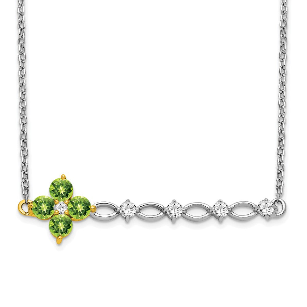 14k two tone gold peridot and real diamond 18in floral bar necklace pm7134 pe 016 wya
