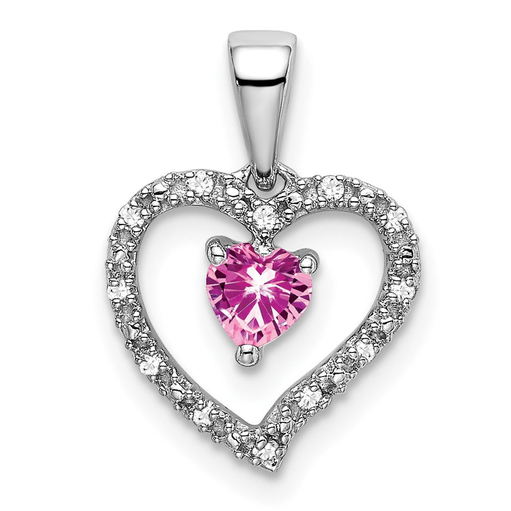 14k white gold pink sapphire and real diamond heart pendant pm7168 ps 006 wa