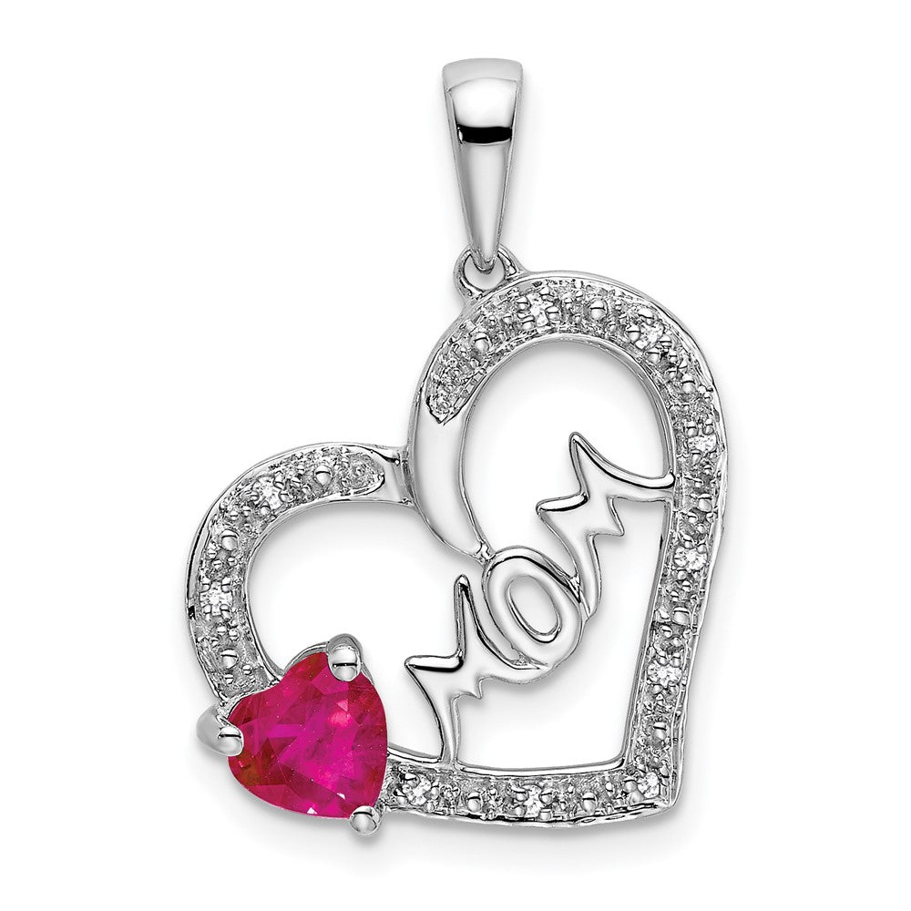 14k white gold ruby and real diamond mom heart pendant pm7172 ru 005 wa