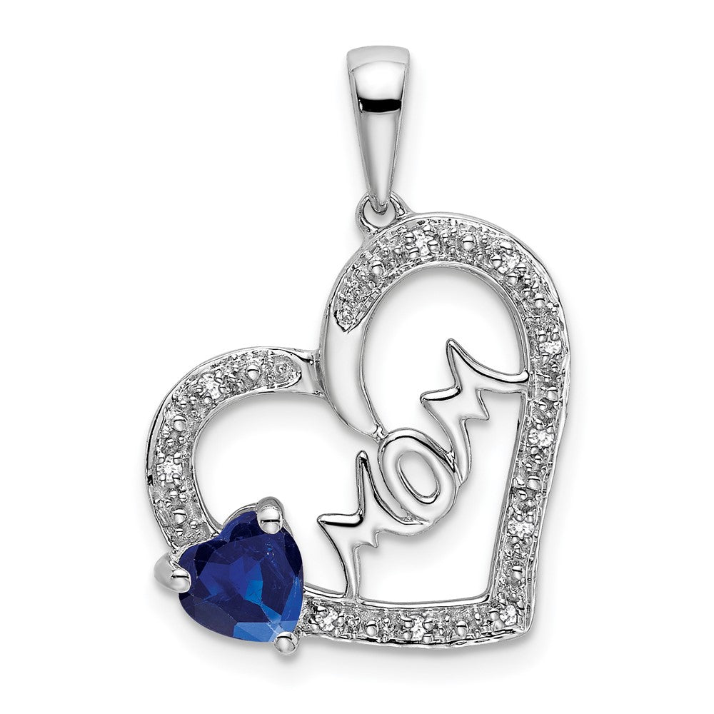 14k white gold sapphire and real diamond mom heart pendant pm7172 sa 005 wa