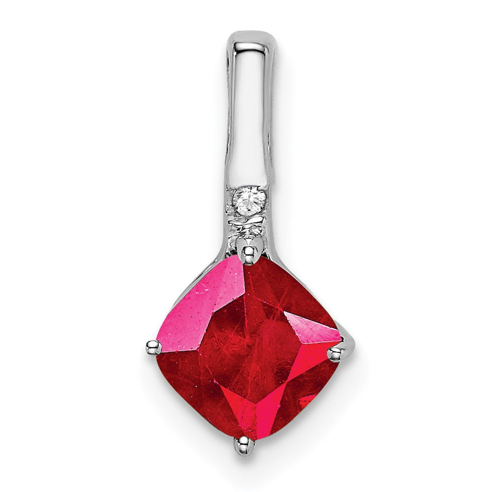 14k white gold cushion ruby and real diamond pendant pm7183 ru 001 wa