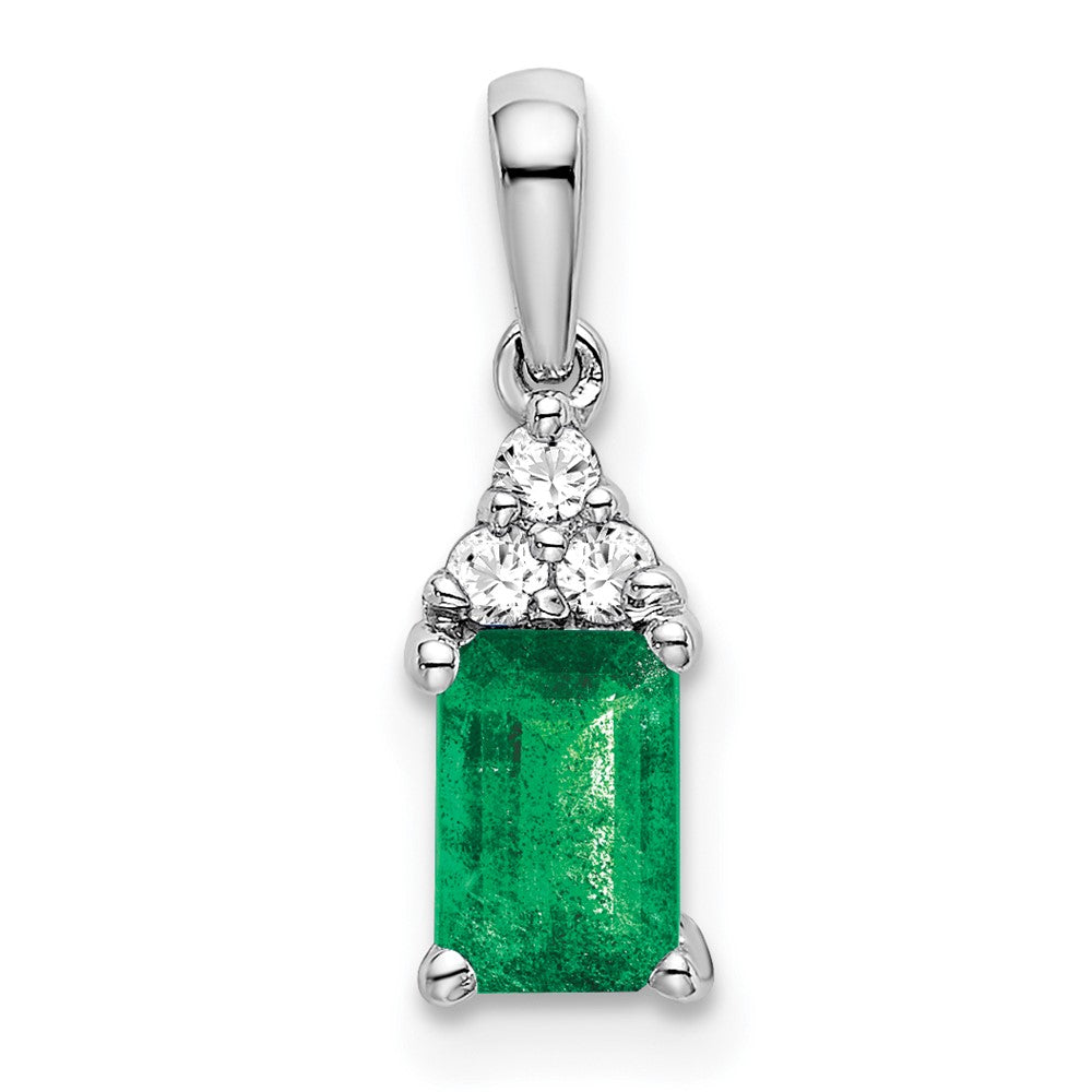 14k white gold rectangle emerald and real diamond pendant pm7186 em 007 wa