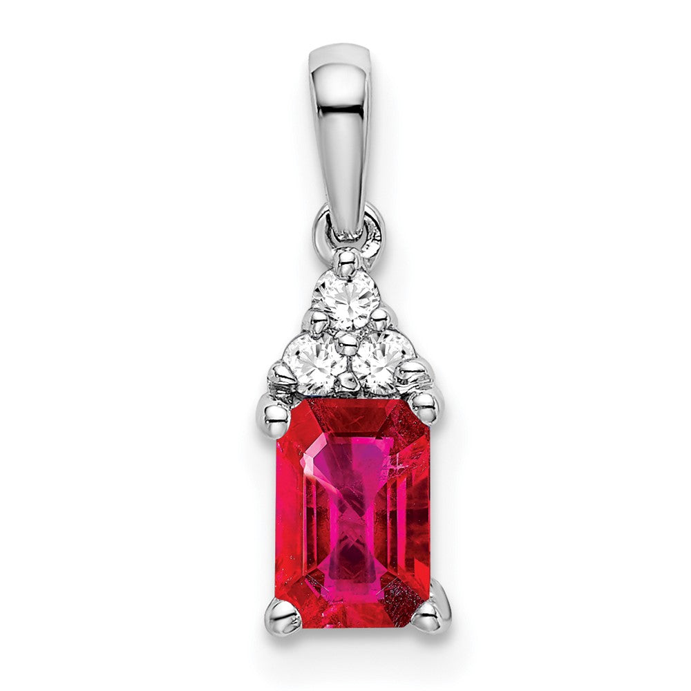14k white gold emerald shape ruby and real diamond pendant pm7186 ru 007 wa