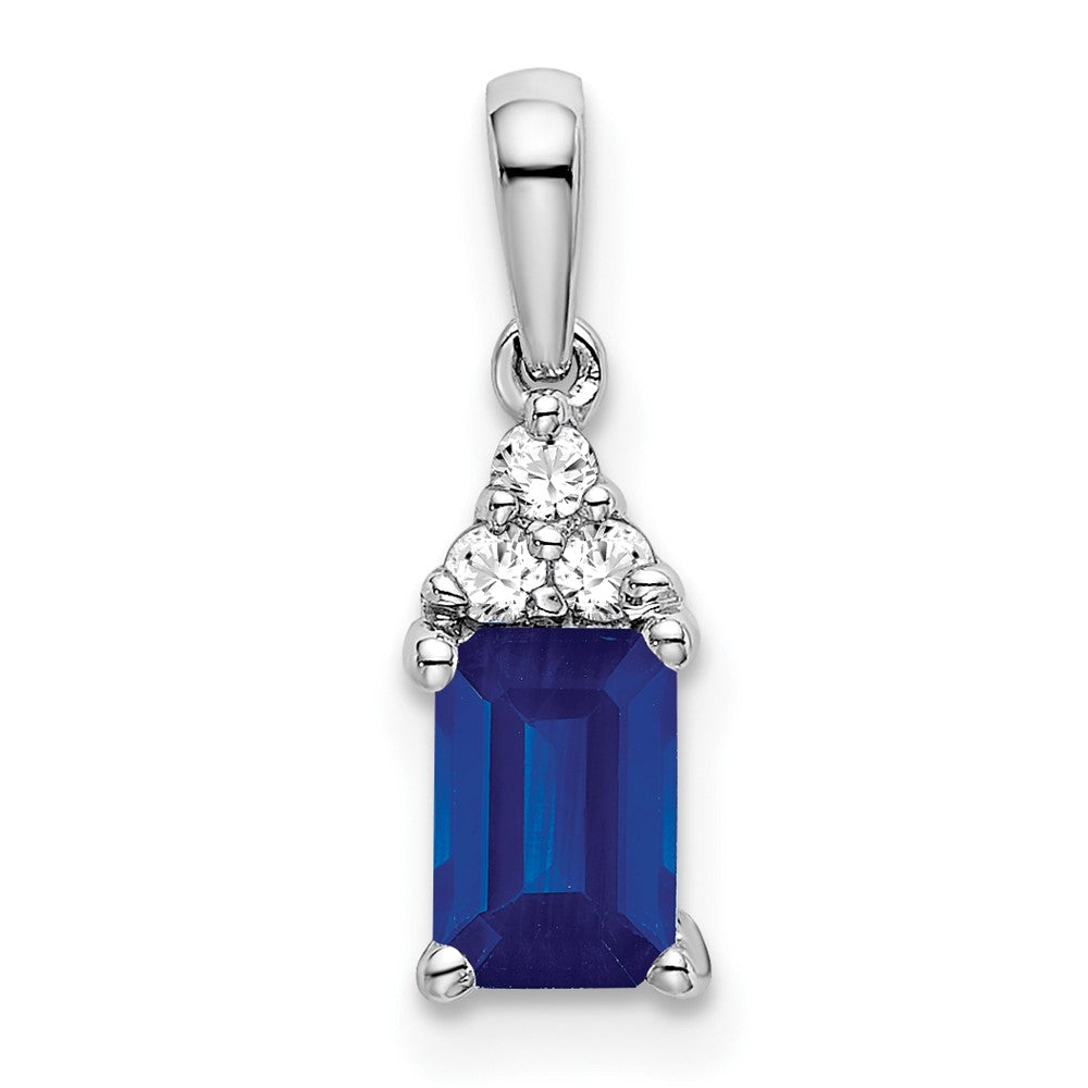 14k white gold emerald shape sapphire and real diamond pendant pm7186 sa 007 wa