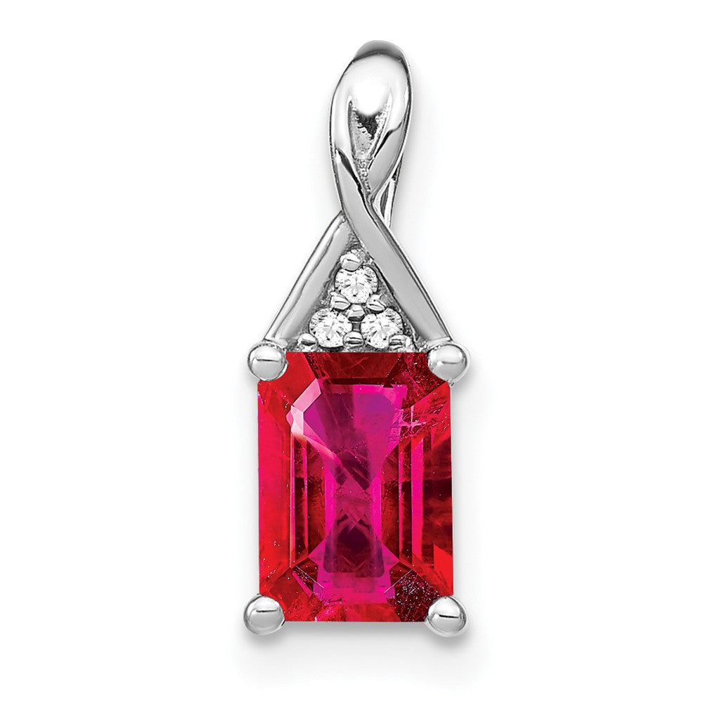 14k white gold emerald shape ruby and real diamond pendant pm7187 ru 002 wa