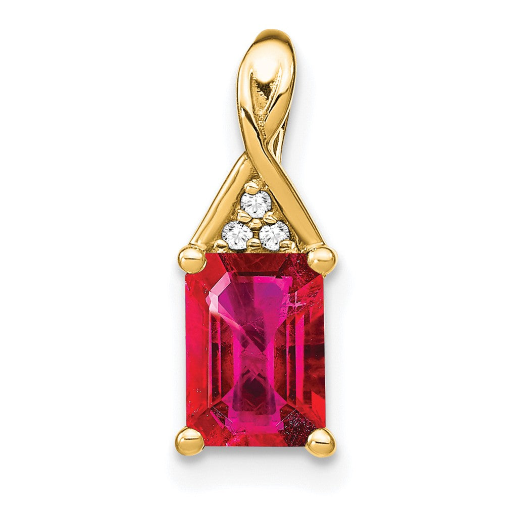 14k yellow gold emerald shape ruby and real diamond pendant pm7187 ru 002 ya