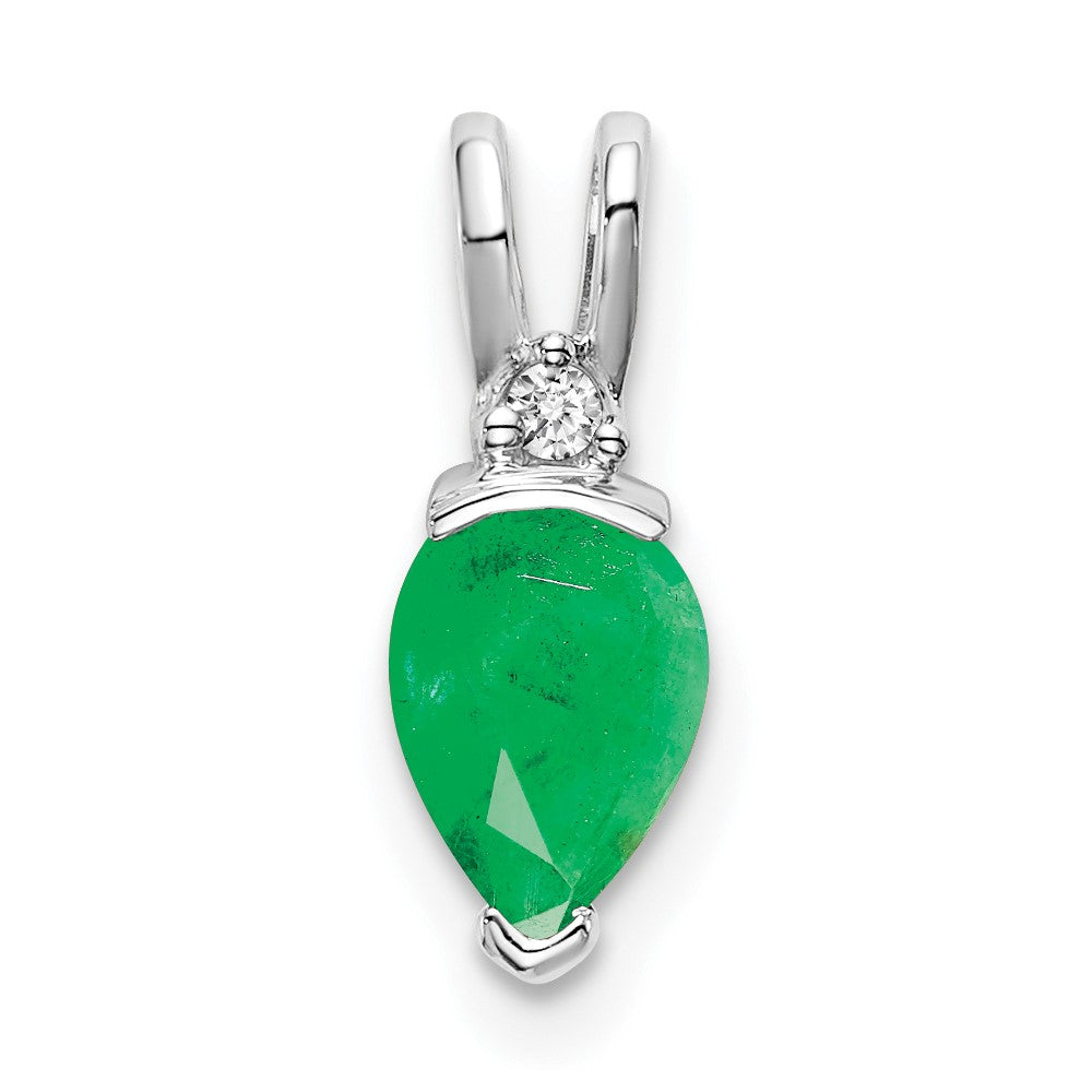 14k white gold pear emerald and real diamond pendant pm7189 em 002 wa