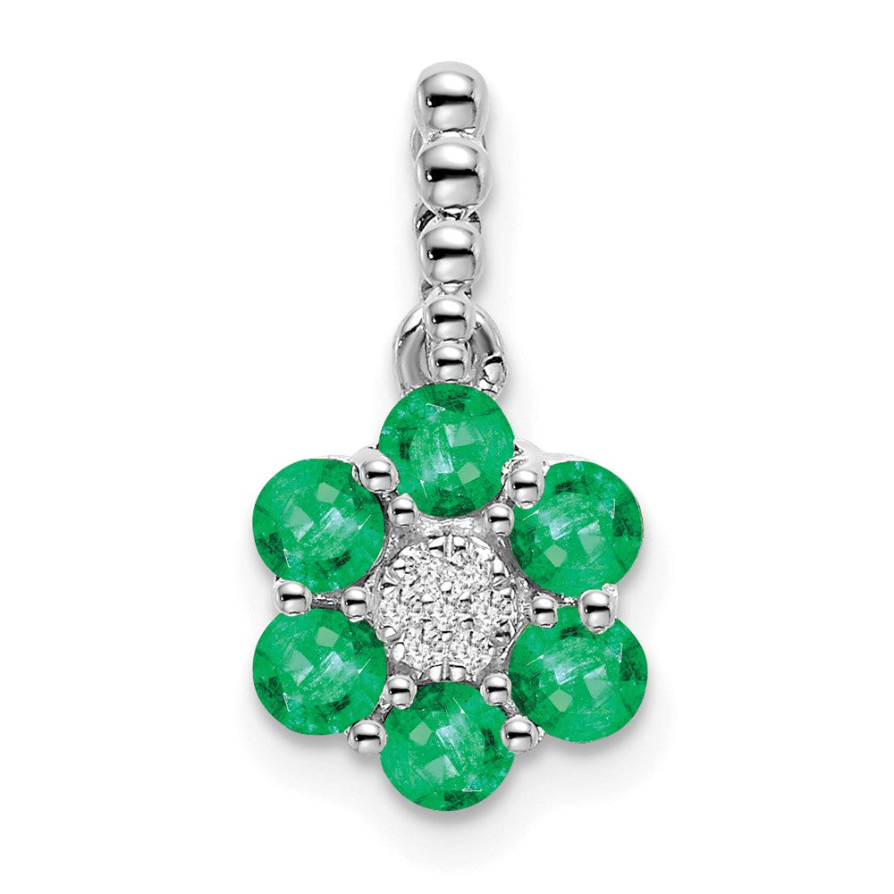 14k white gold emerald and real diamond floral pendant pm7191 em 003 wa