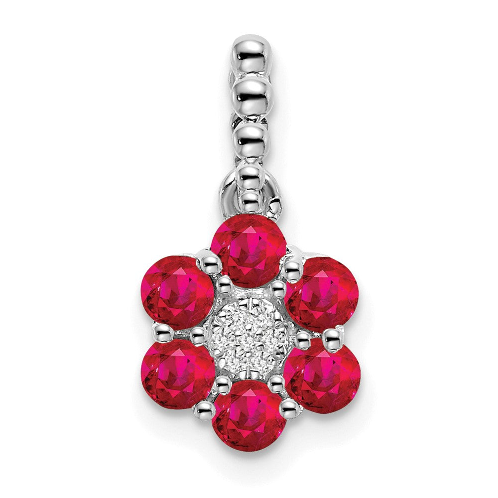 14k white gold ruby and real diamond floral pendant pm7191 ru 003 wa