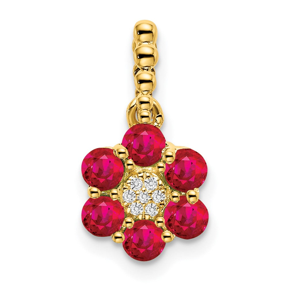 14k yellow gold ruby and real diamond floral pendant pm7191 ru 003 ya