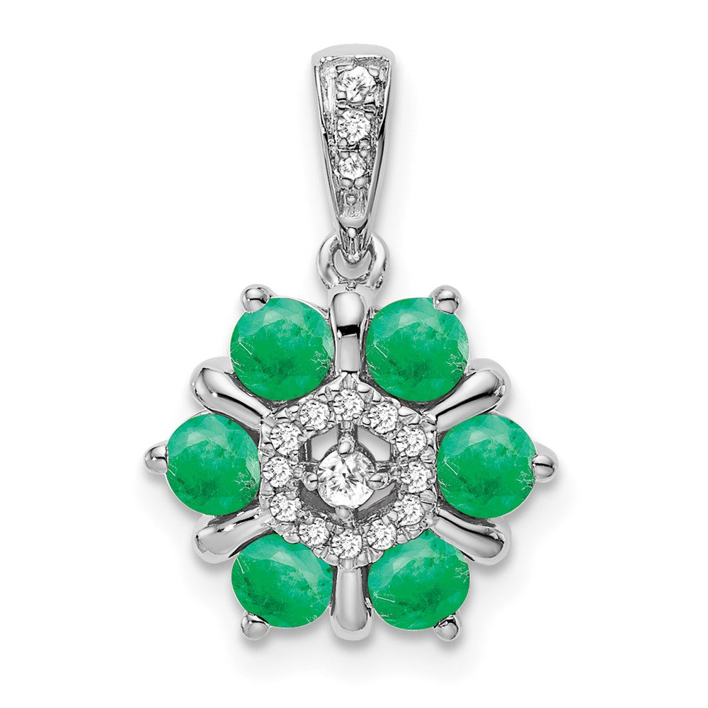 14k white gold emerald and real diamond floral pendant pm7192 em 009 wa