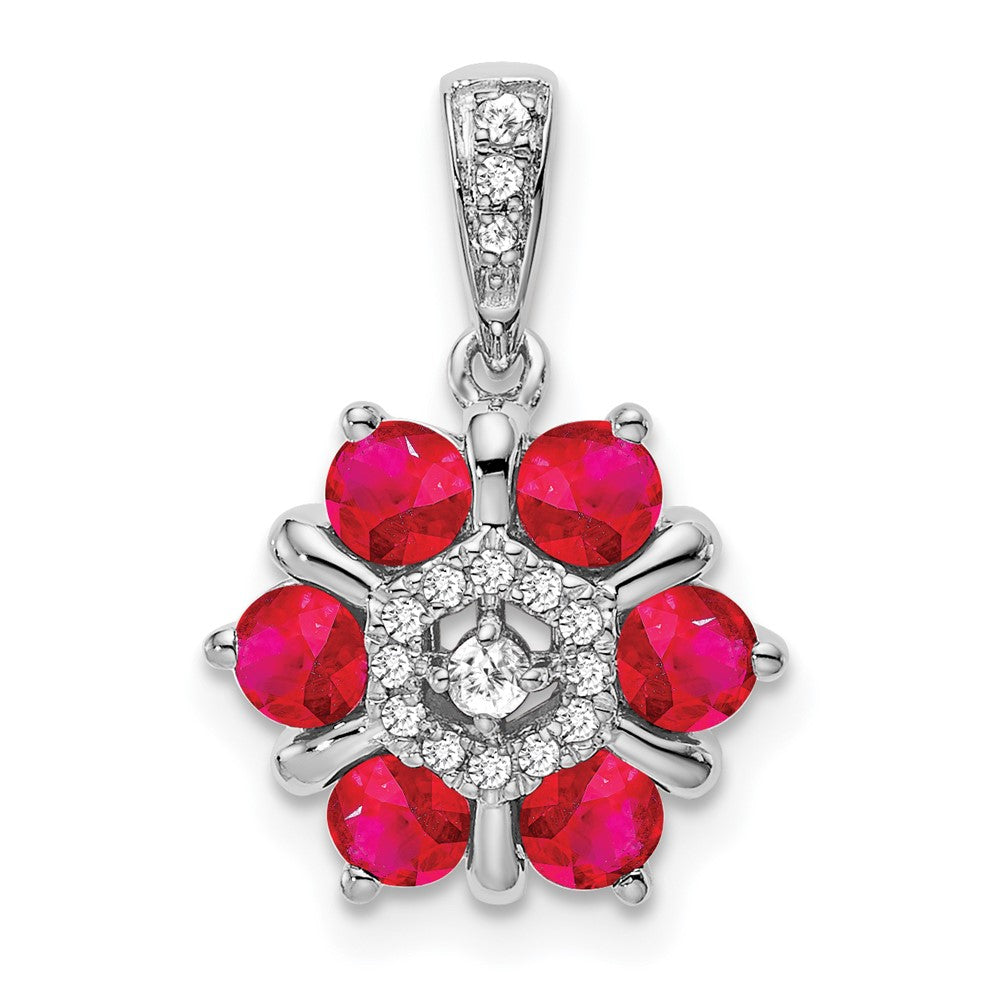 14k white gold ruby and real diamond floral pendant pm7192 ru 009 wa