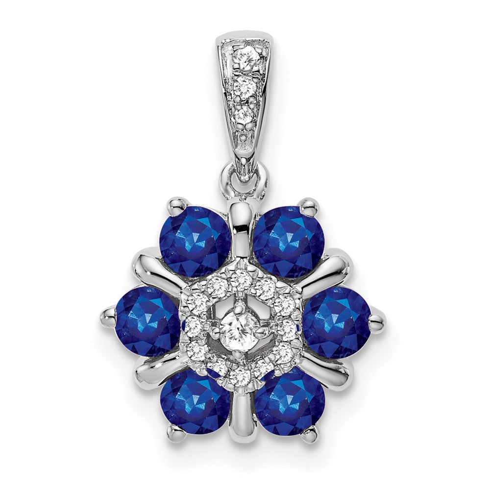 14k white gold sapphire and real diamond floral pendant pm7192 sa 009 wa
