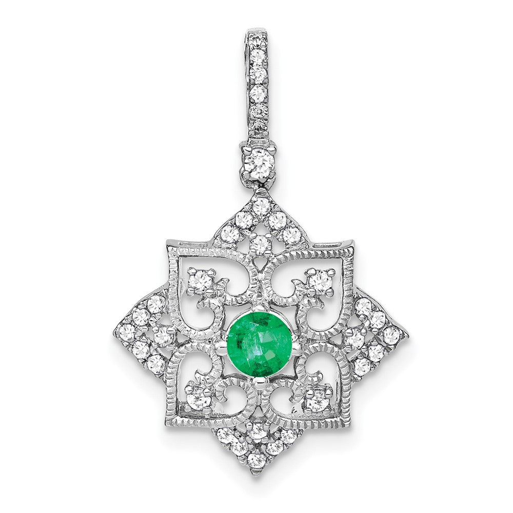 14k white gold emerald and real diamond pendant pm7196 em 025 wa
