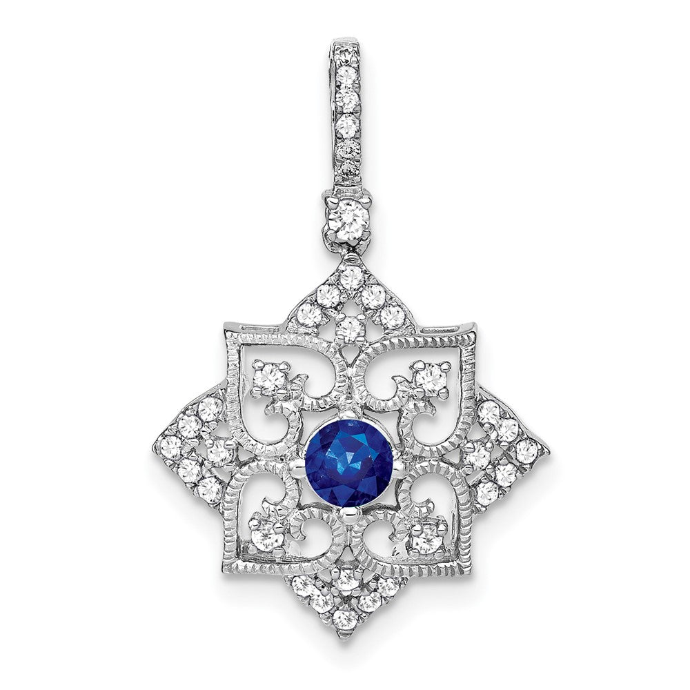 14k white gold sapphire and real diamond pendant pm7196 sa 025 wa