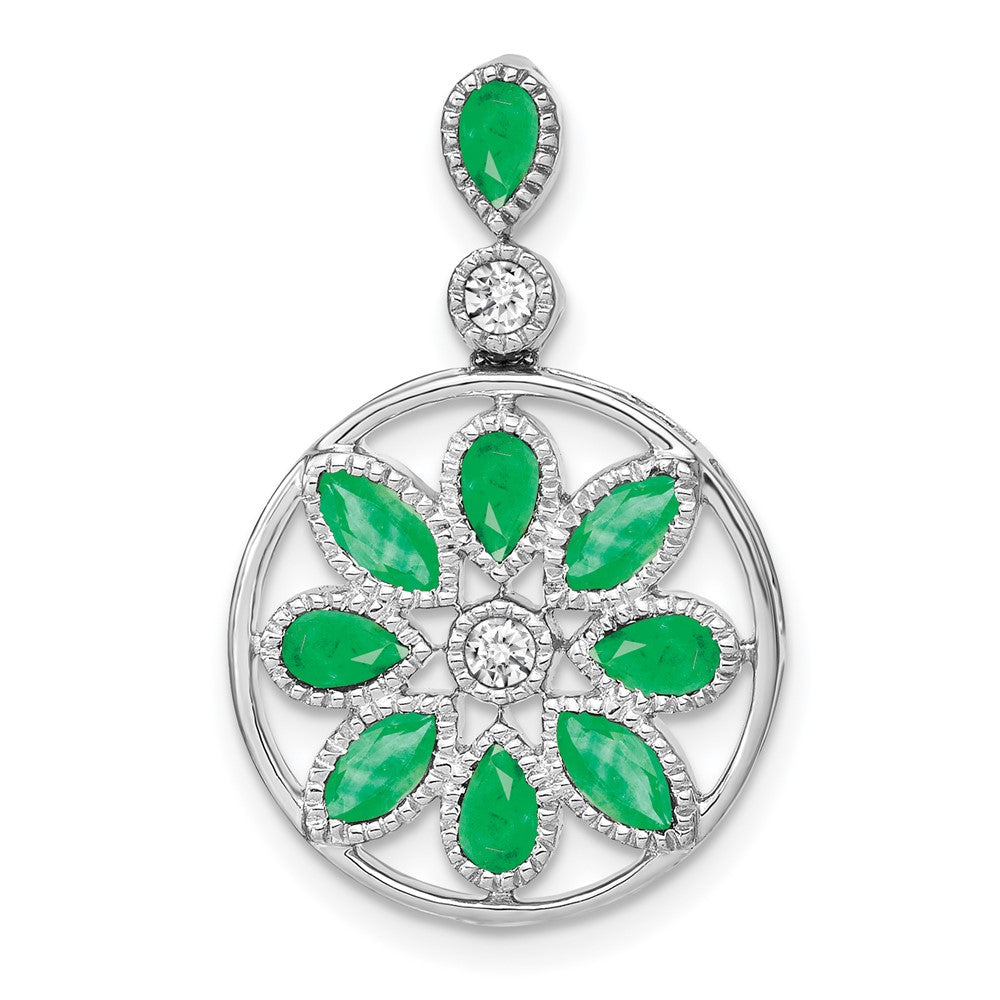 14k white gold emerald and real diamond pendant pm7205 em 009 wa