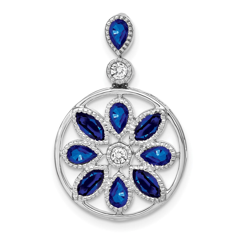 14k white gold sapphire and real diamond pendant pm7205 sa 009 wa