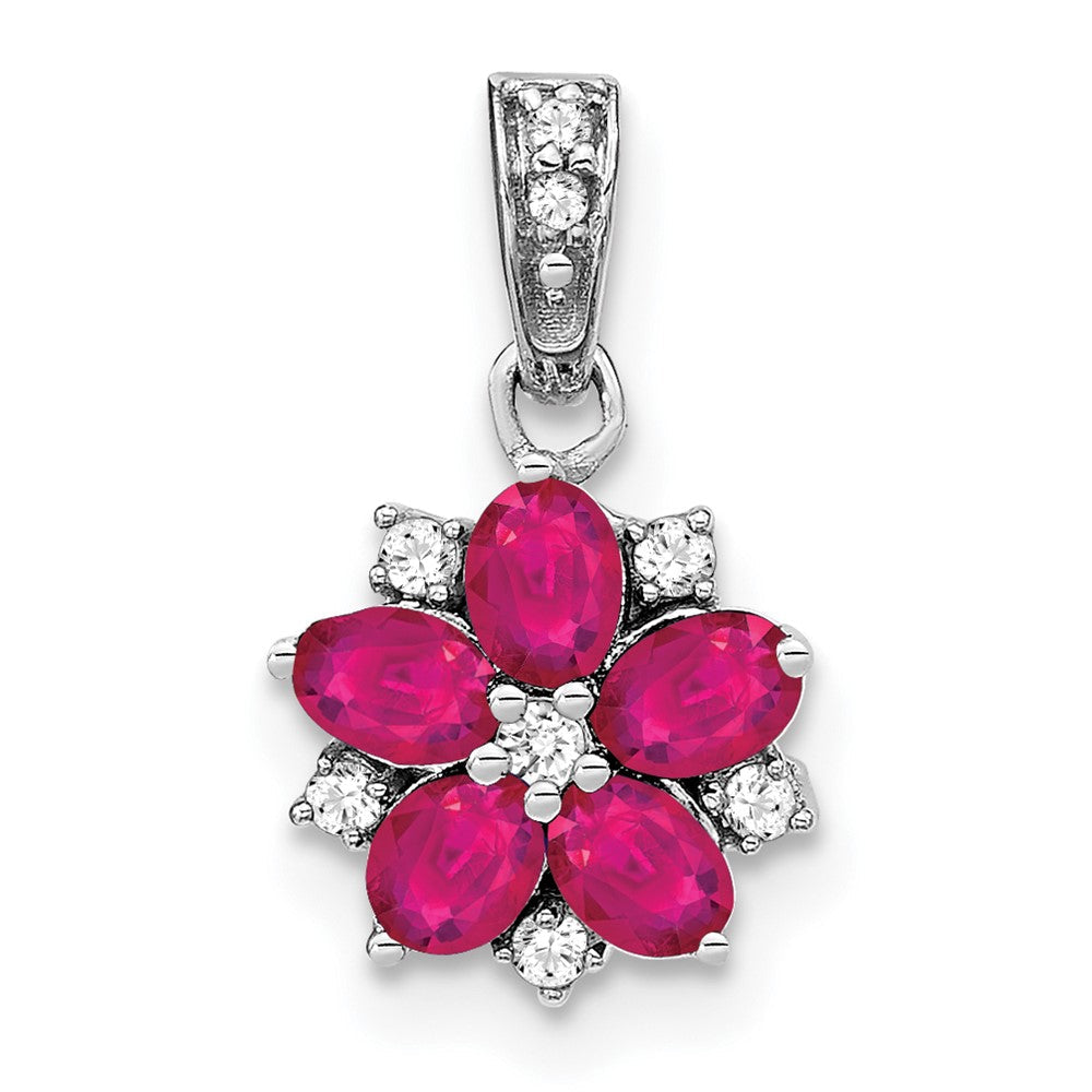 14k white gold ruby and real diamond floral pendant pm7207 ru 008 wa