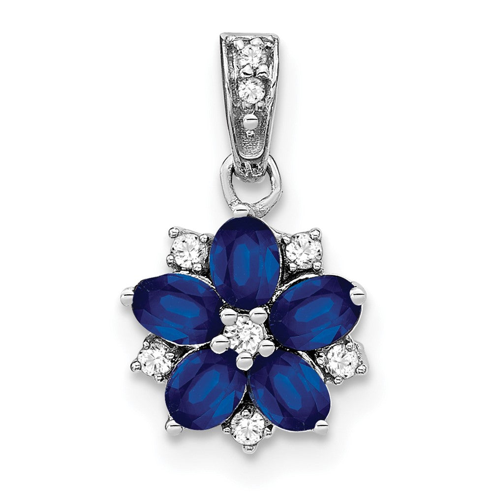 14k white gold sapphire and real diamond floral pendant pm7207 sa 008 wa