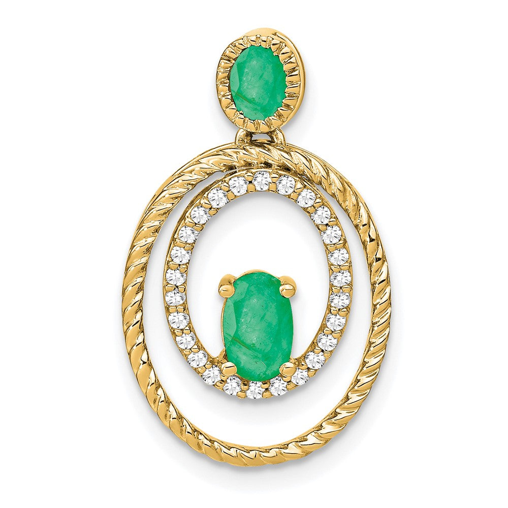 14k yellow gold emerald and real diamond oval pendant pm7208 em 016 ya