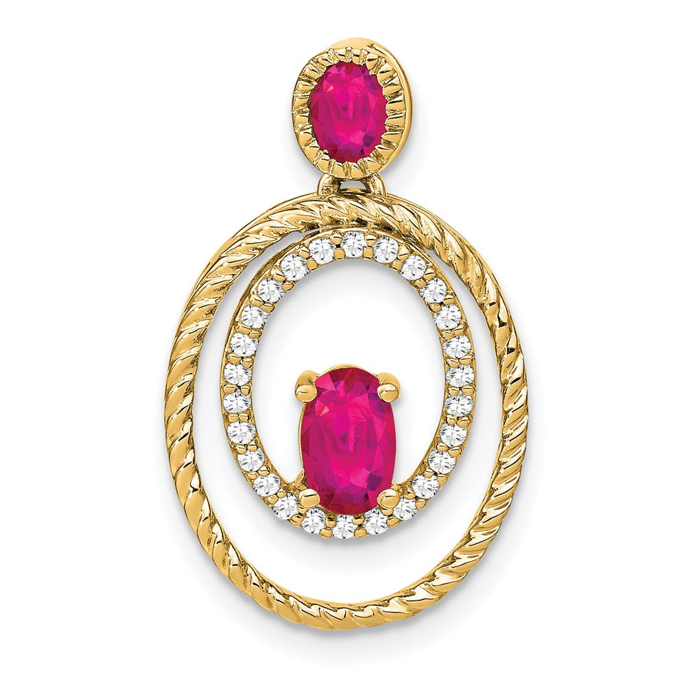14k yellow gold ruby and real diamond oval pendant pm7208 ru 016 ya