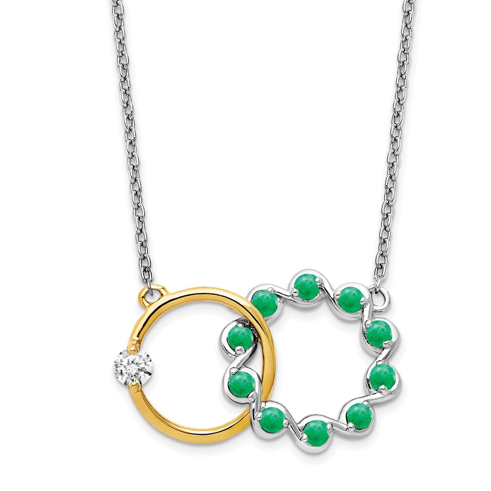 14k two tone gold emerald and real diamond 18in circles necklace pm7220 em 012 wya