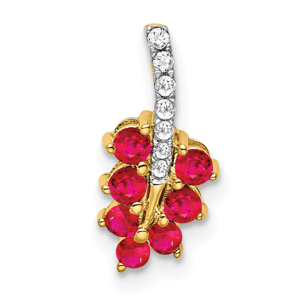 14k yellow gold ruby and real diamond leaf pendant pm7248 ru 005 ya
