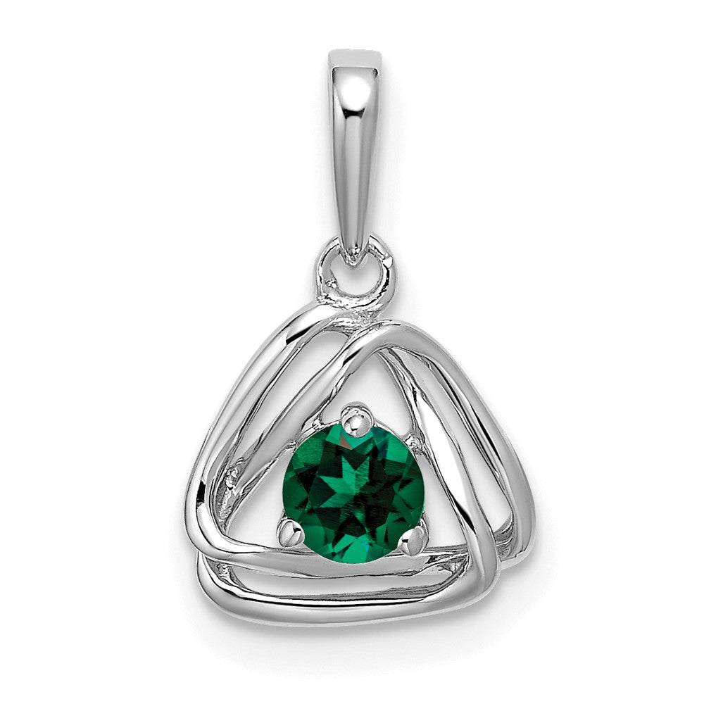 14k white gold created emerald triangle pendant pm7395 cem w