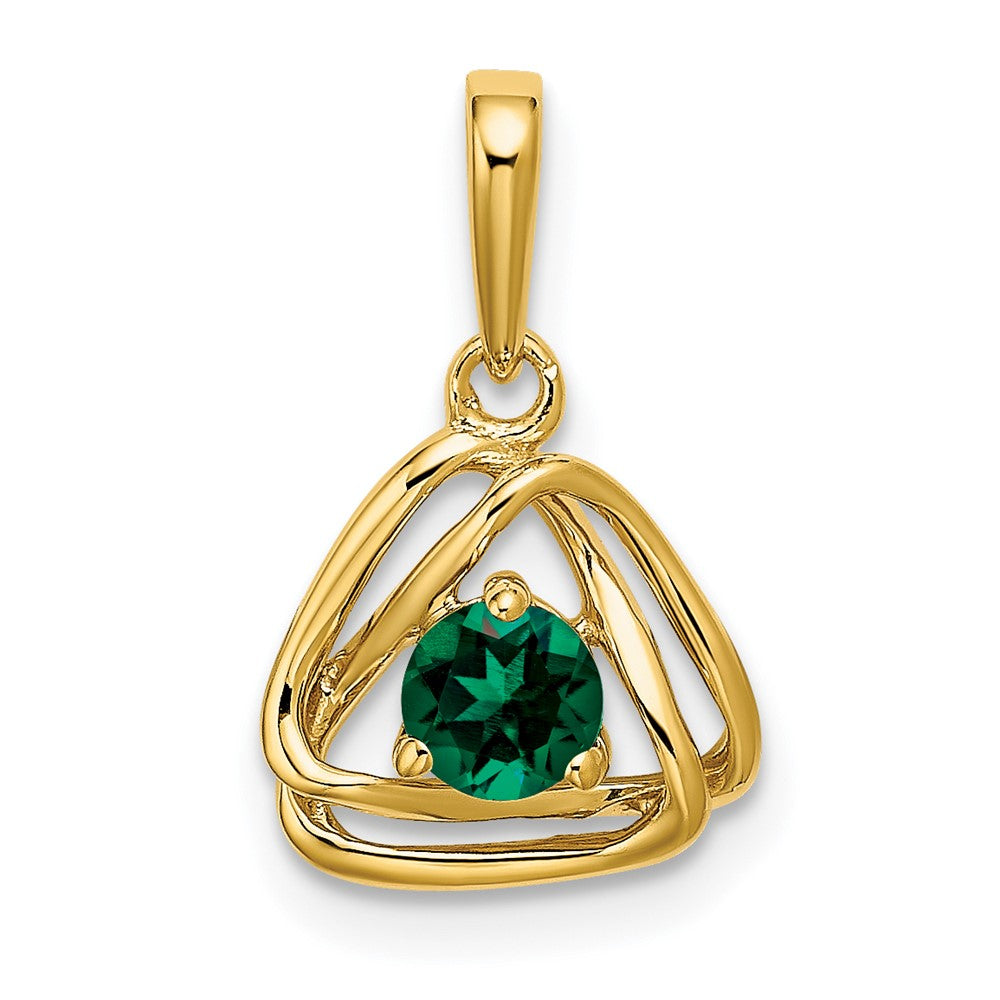 14k yellow gold created emerald triangle pendant pm7395 cem y