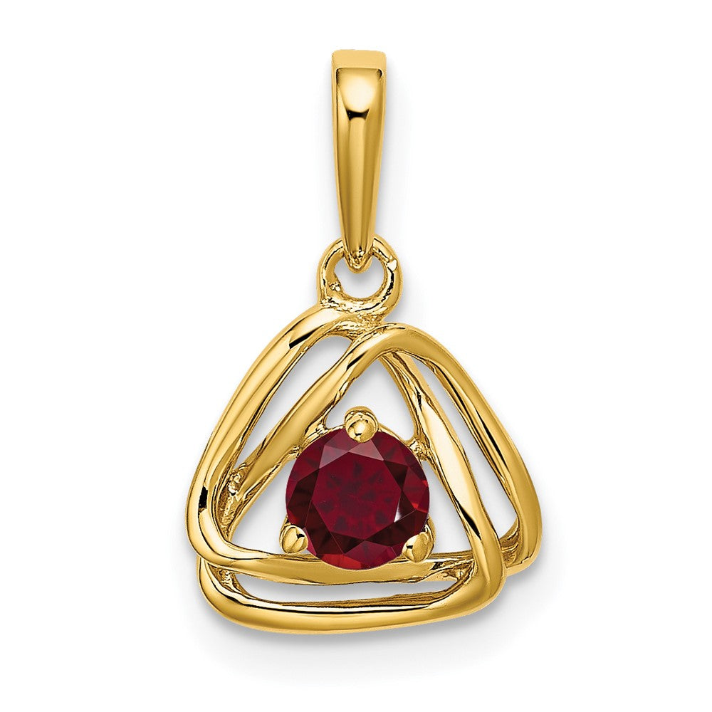 14k yellow gold created ruby triangle pendant pm7395 cru y
