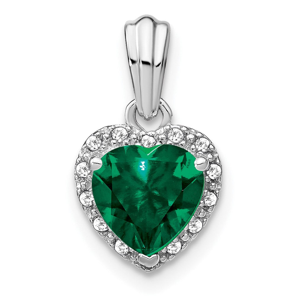 sterling silver created emerald and real diamond pendant pm7400 cem 007 ssa