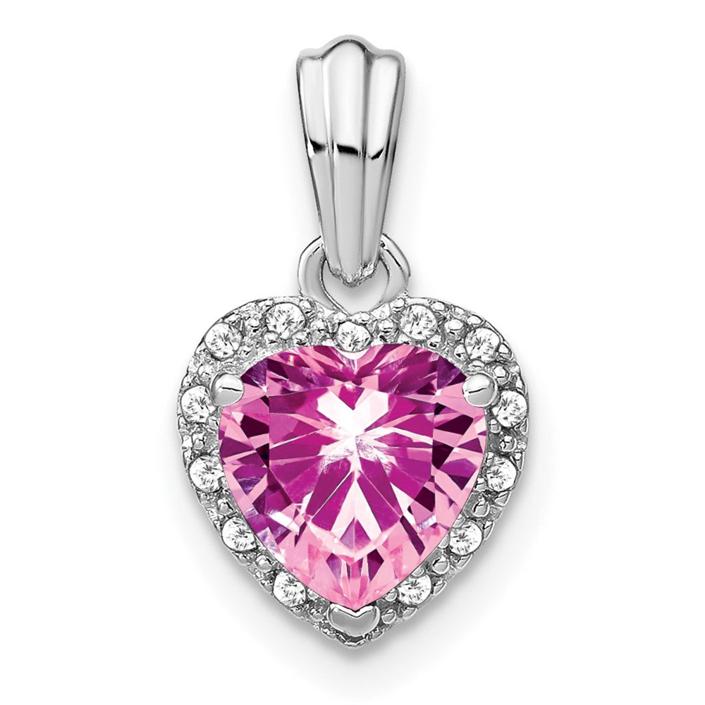 sterling silver created pink sapphire and real diamond pendant pm7400 cps 007 ssa