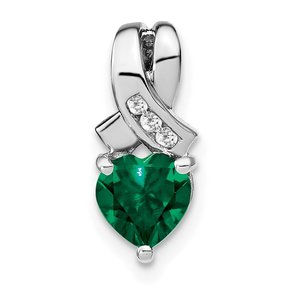 sterling silver created emerald and real diamond pendant pm7401 cem 003 ssa