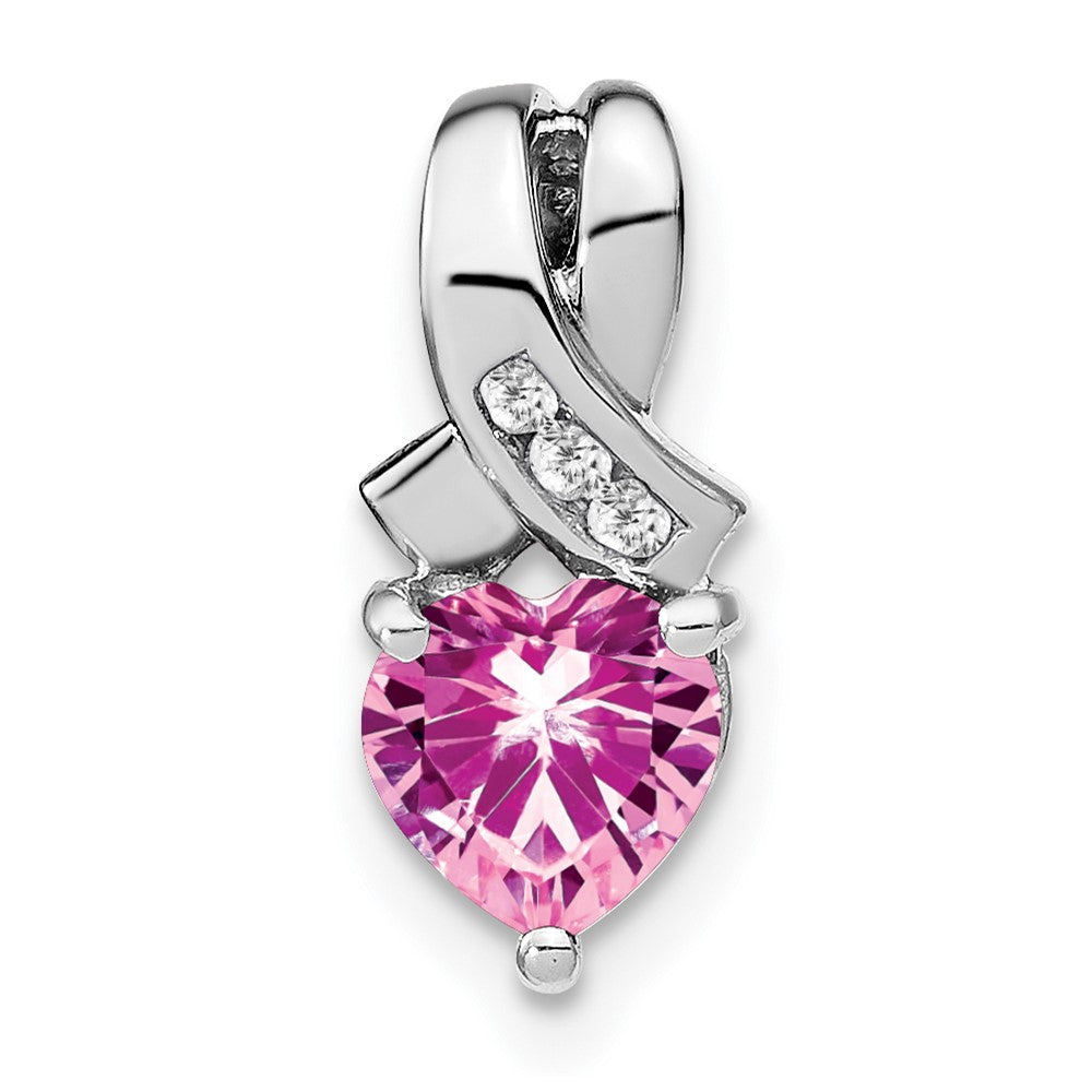 sterling silver created pink sapphire and real diamond pendant pm7401 cps 003 ssa