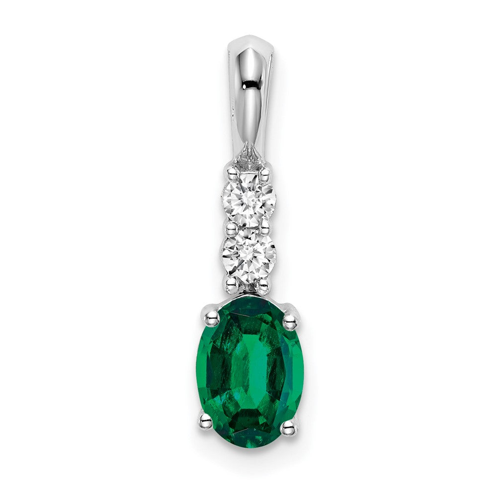 14k white gold oval created emerald and real diamond pendant pm7406 cem 013 wa