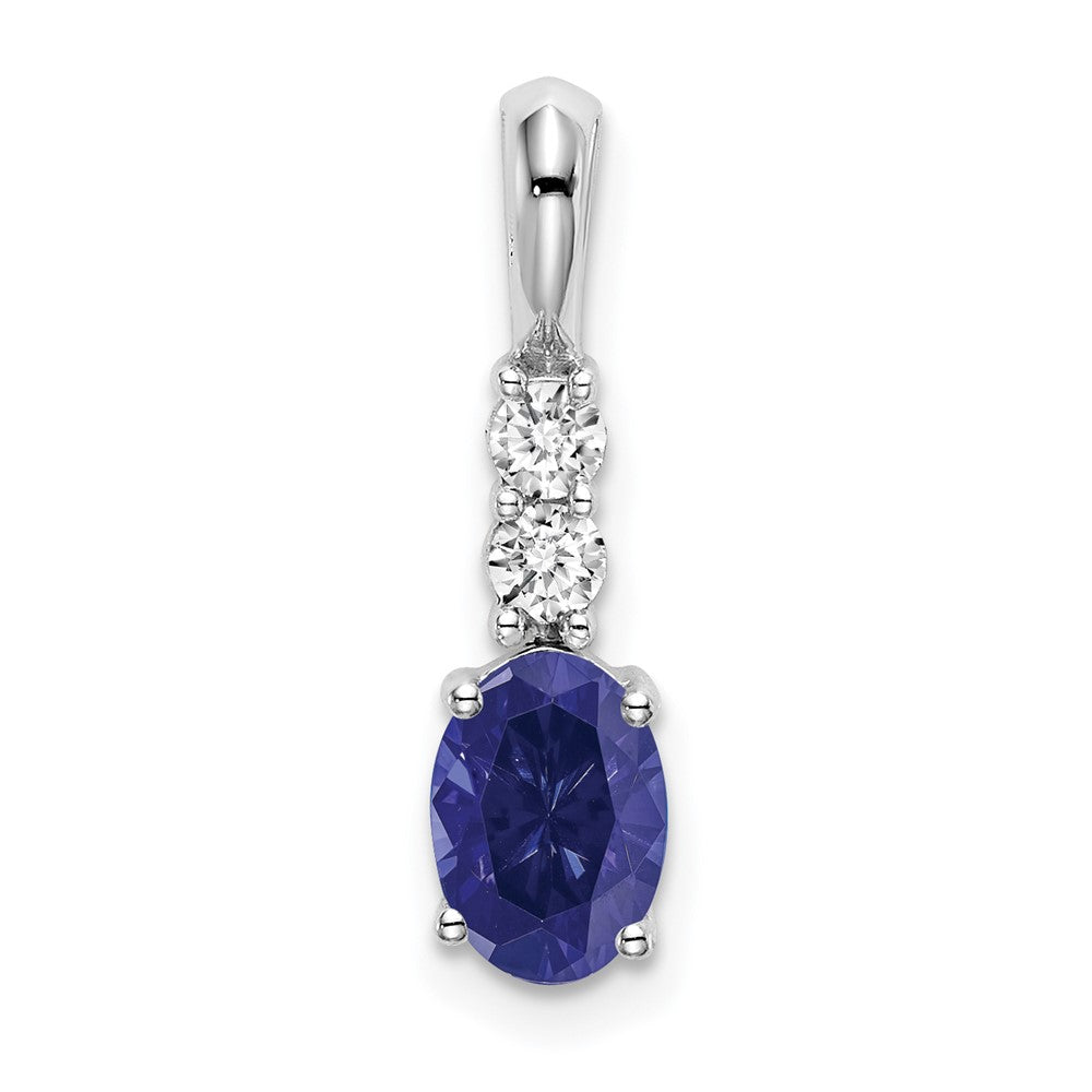 14k white gold oval created sapphire and real diamond pendant pm7406 csa 013 wa