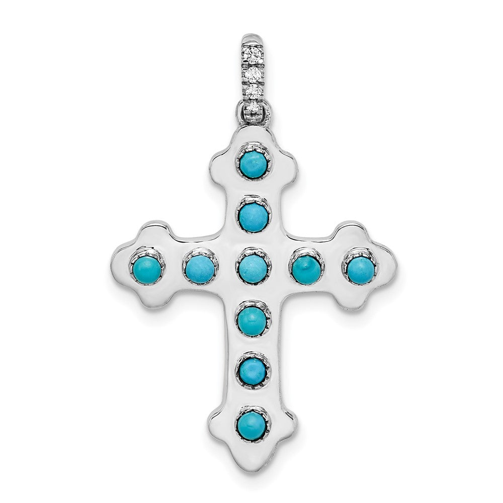 14k white gold turquoise and white topaz cross pendant pm7418 btq w