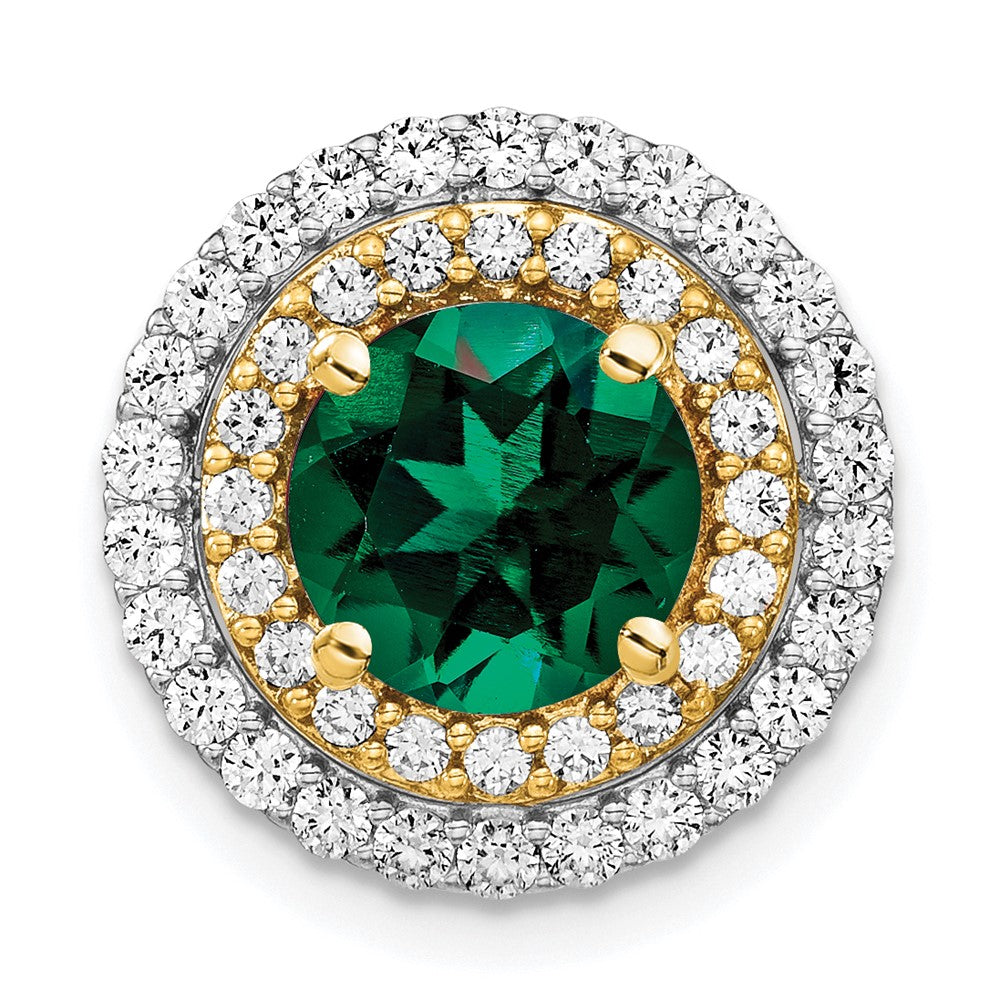14k two tone gold lab grown real diamond created emerald pendant pm7503 cem 063 wylg