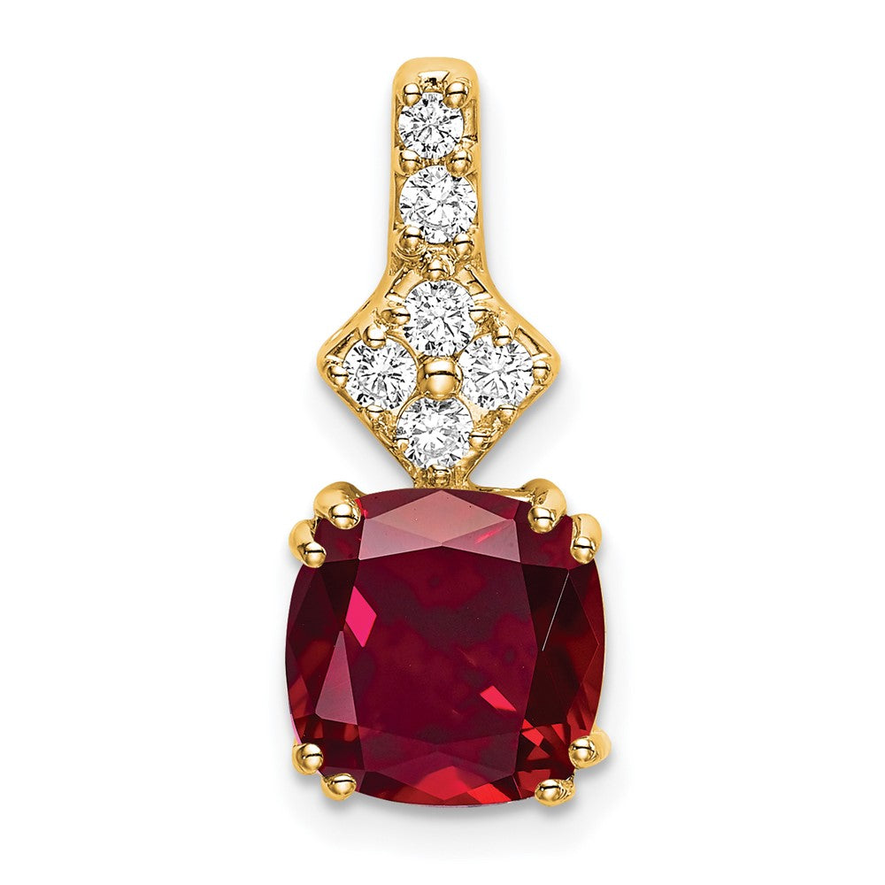 14k yellow gold lab grown real diamond created ruby pendant pm7515 cru 020 ylg