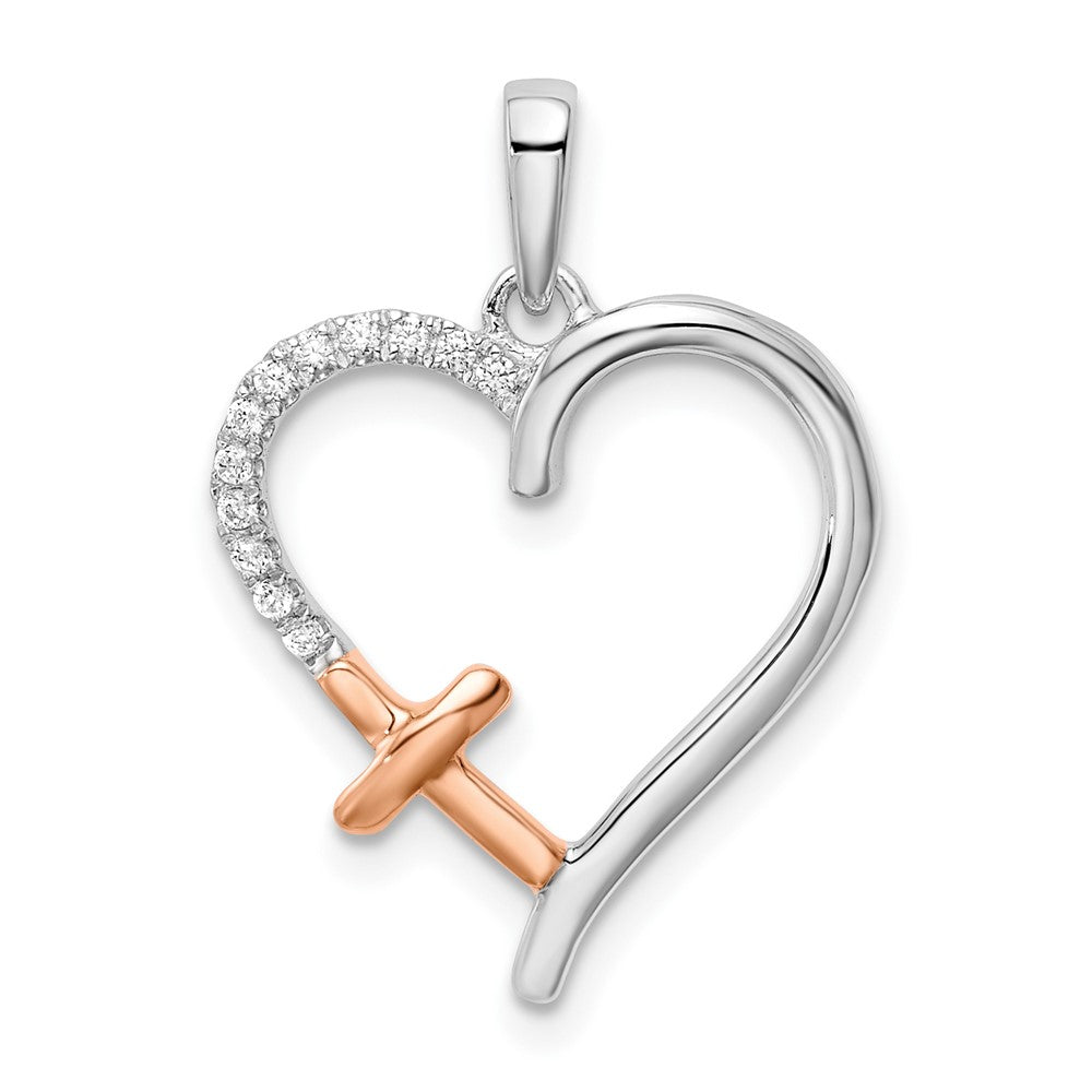 14k two tone gold white and rose heart w cross real diamond pendant pm8476 006 wra