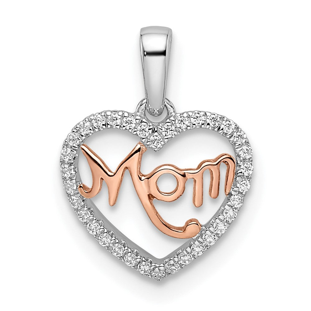 14k two tone gold real diamond white and rose mom heart pendant pm8537 010 wra