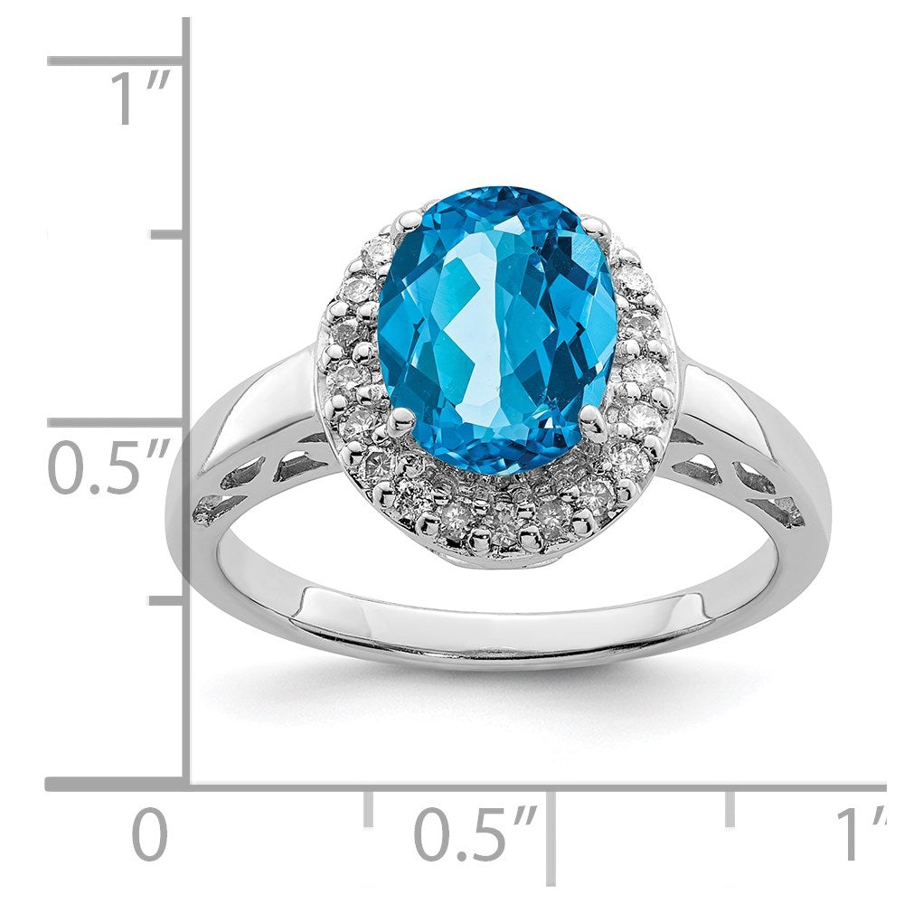 Sterling Silver Rhodium Blue Topaz u0026 Diamond Ring