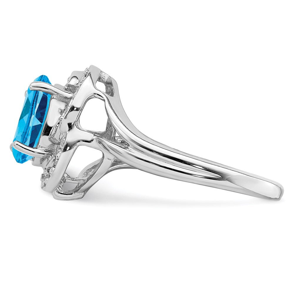 Sterling Silver Rhodium Blue Topaz u0026 Diamond Ring