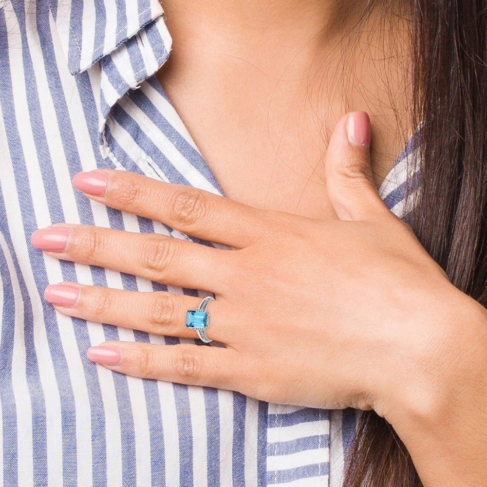 Sterling Silver Rhodium Blue Topaz u0026 Diamond Ring