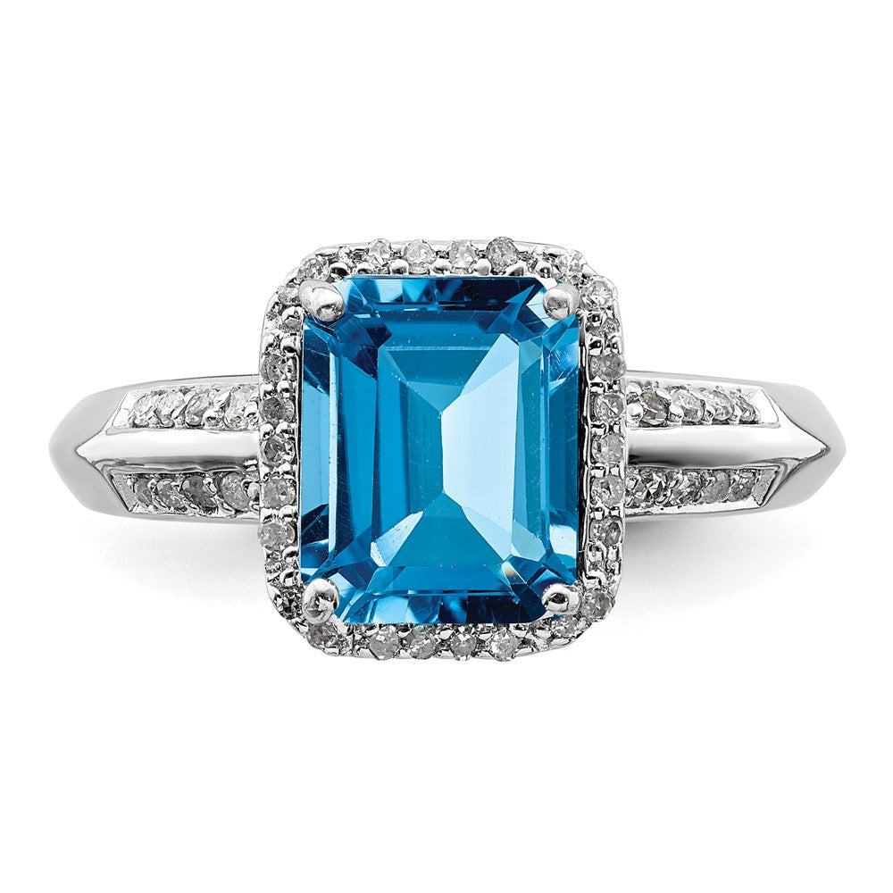 Sterling Silver Rhodium Blue Topaz u0026 Diamond Ring