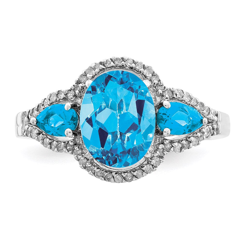 Sterling Silver Rhodium Blue Topaz u0026 Diamond Ring