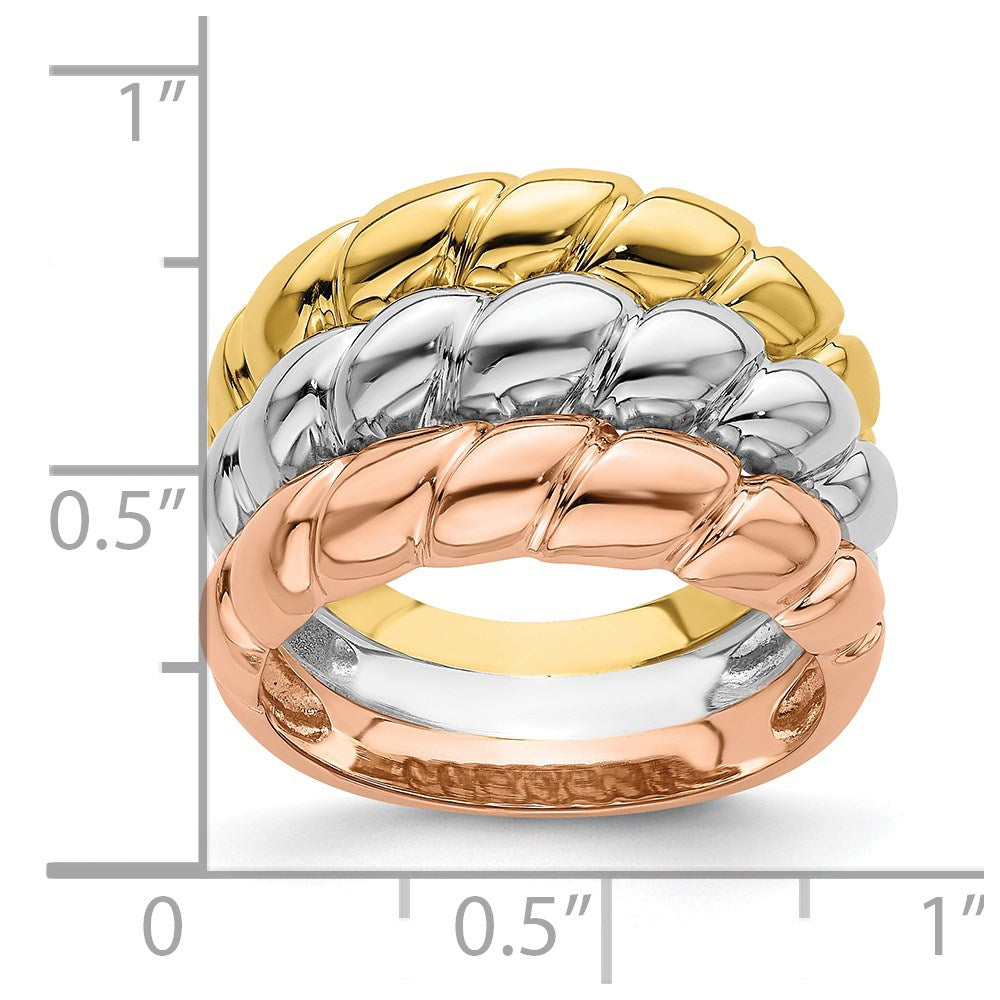 14k tri color gold triple shrimp band r886