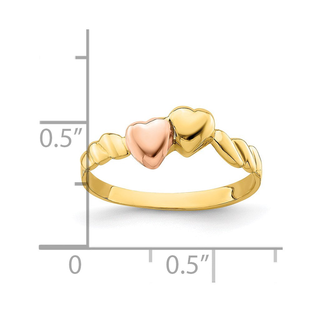 14k two tone gold two hearts ridged band r928