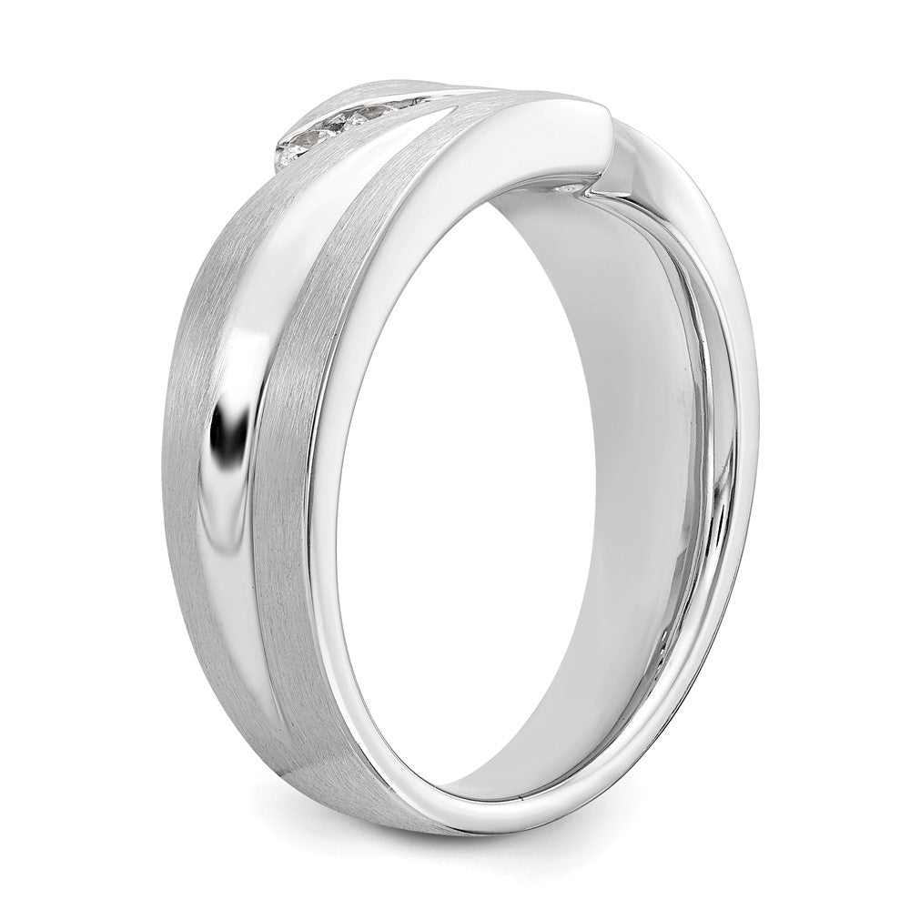 14K White Gold Real Diamond Men's Band